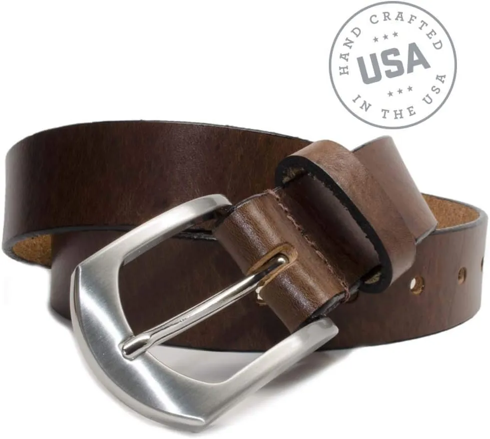 Stone Mountain Brown Belt - USA Made Genuine Top Grain Leather Belt with Certified Nickel Free Buckle