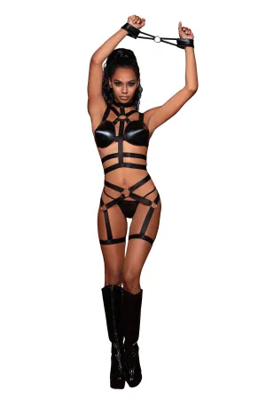 Strappy Elastic Bralette, Garter Belt & Restraint Set