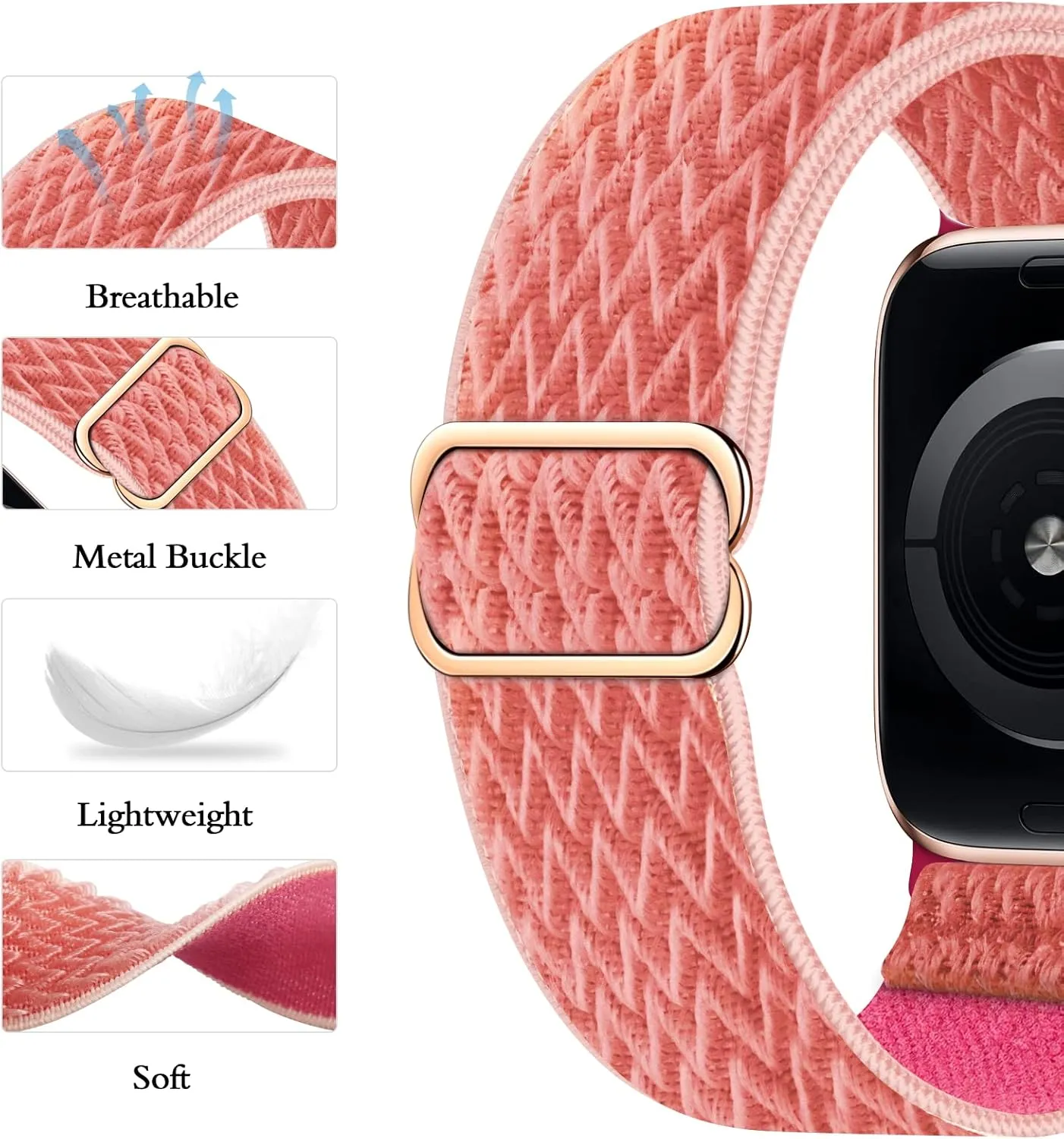 Stretchy Nylon Band Compatible with Apple Watch Band 38mm 40mm 41mm 42mm 44mm 45mm 46mm Women Men, Adjustable Sport Elastic Replacement Strap for iWatch Series 10 9 8 7 6 5 4 3 2 1 SE