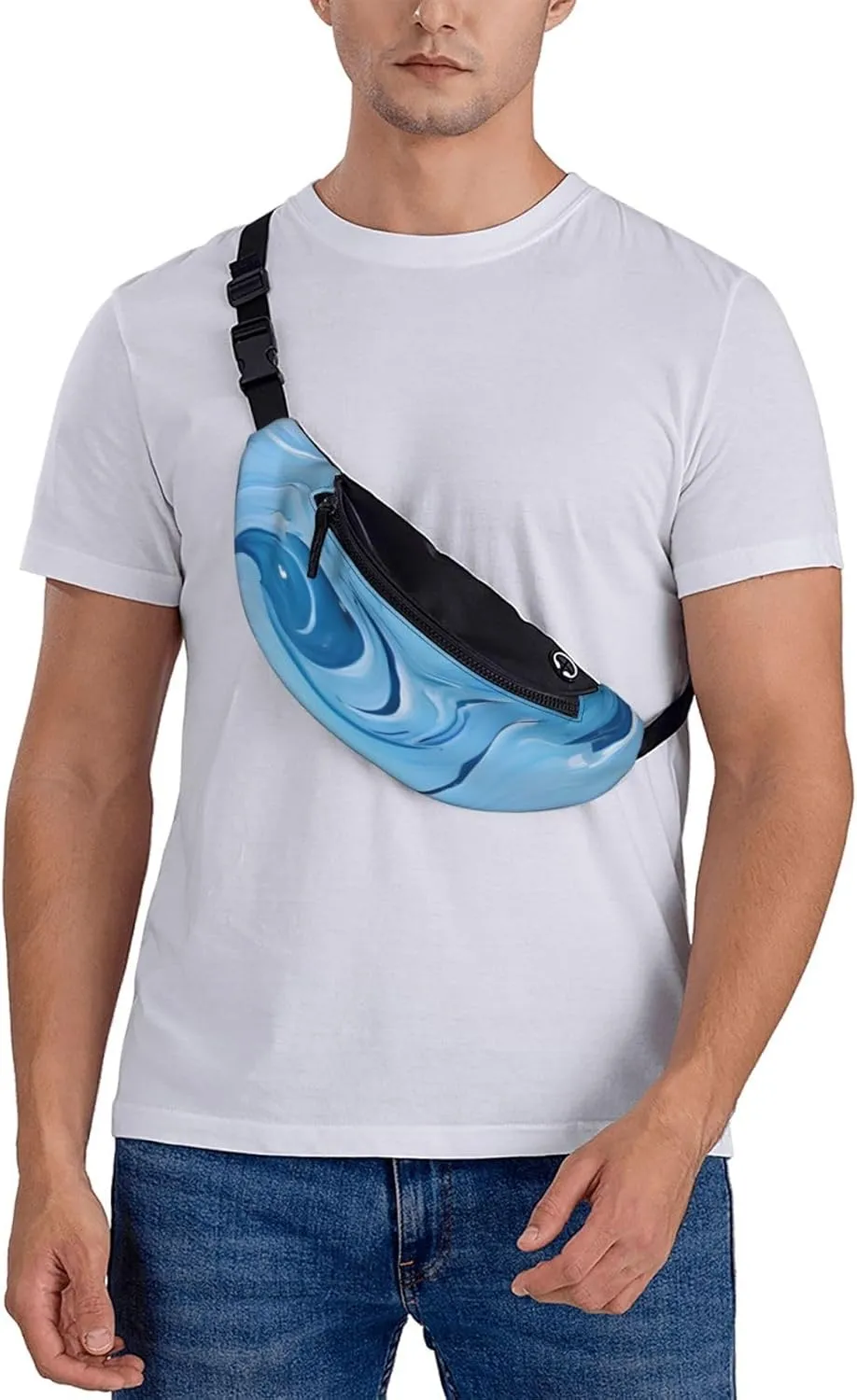 Stylish 3d Blue Art Bumbags Waist Fanny Pack For Women Ladies Men Lightweight Bum Bag With Zip Pockets Adjustable Belt For Dog Walking Running Cycling Hiking Outdoor Sport