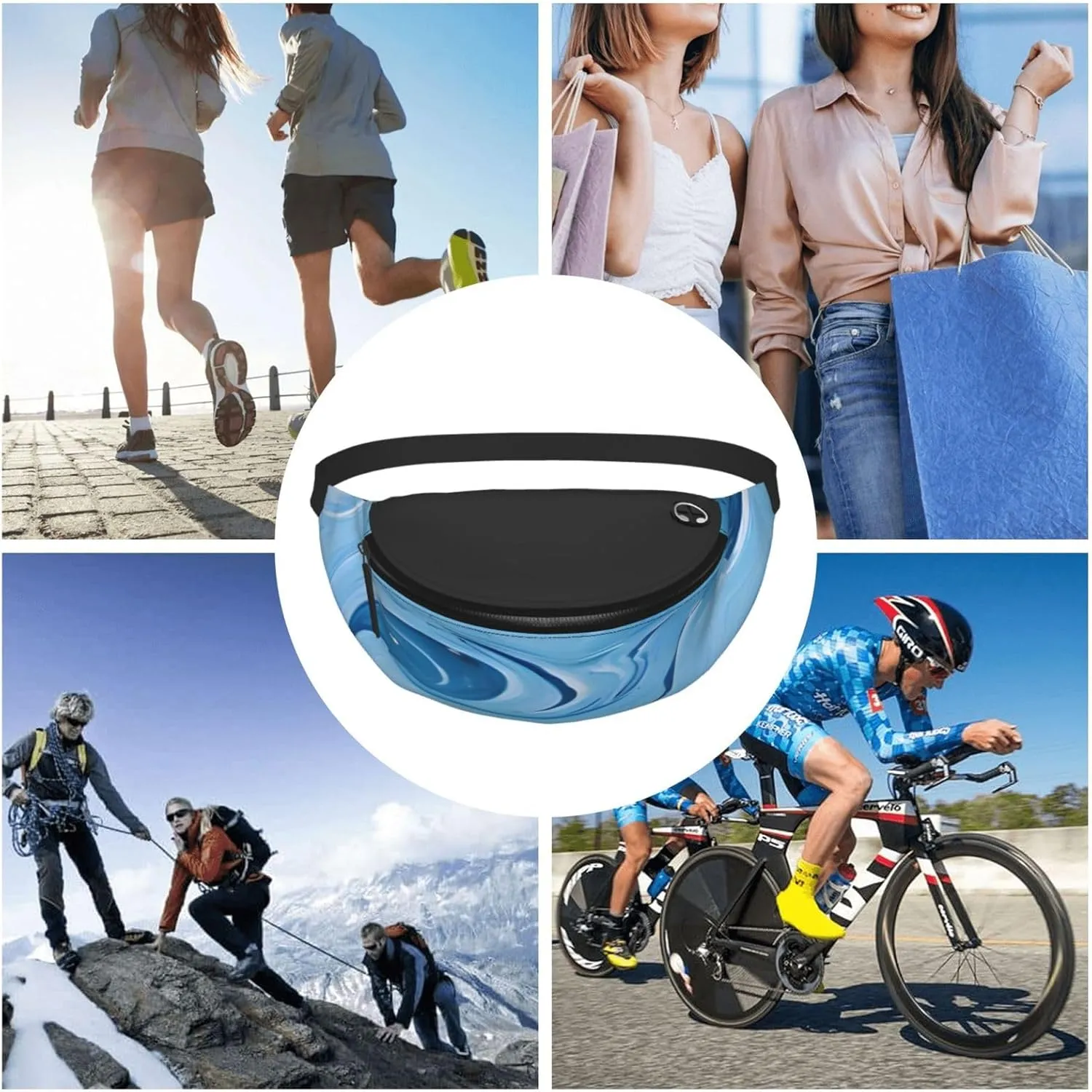 Stylish 3d Blue Art Bumbags Waist Fanny Pack For Women Ladies Men Lightweight Bum Bag With Zip Pockets Adjustable Belt For Dog Walking Running Cycling Hiking Outdoor Sport