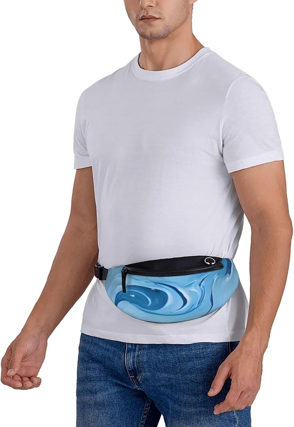 Stylish 3d Blue Art Bumbags Waist Fanny Pack For Women Ladies Men Lightweight Bum Bag With Zip Pockets Adjustable Belt For Dog Walking Running Cycling Hiking Outdoor Sport