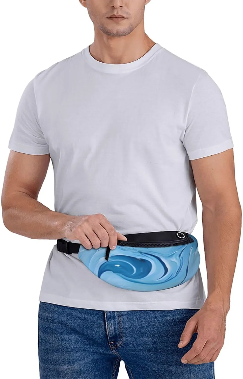 Stylish 3d Blue Art Bumbags Waist Fanny Pack For Women Ladies Men Lightweight Bum Bag With Zip Pockets Adjustable Belt For Dog Walking Running Cycling Hiking Outdoor Sport