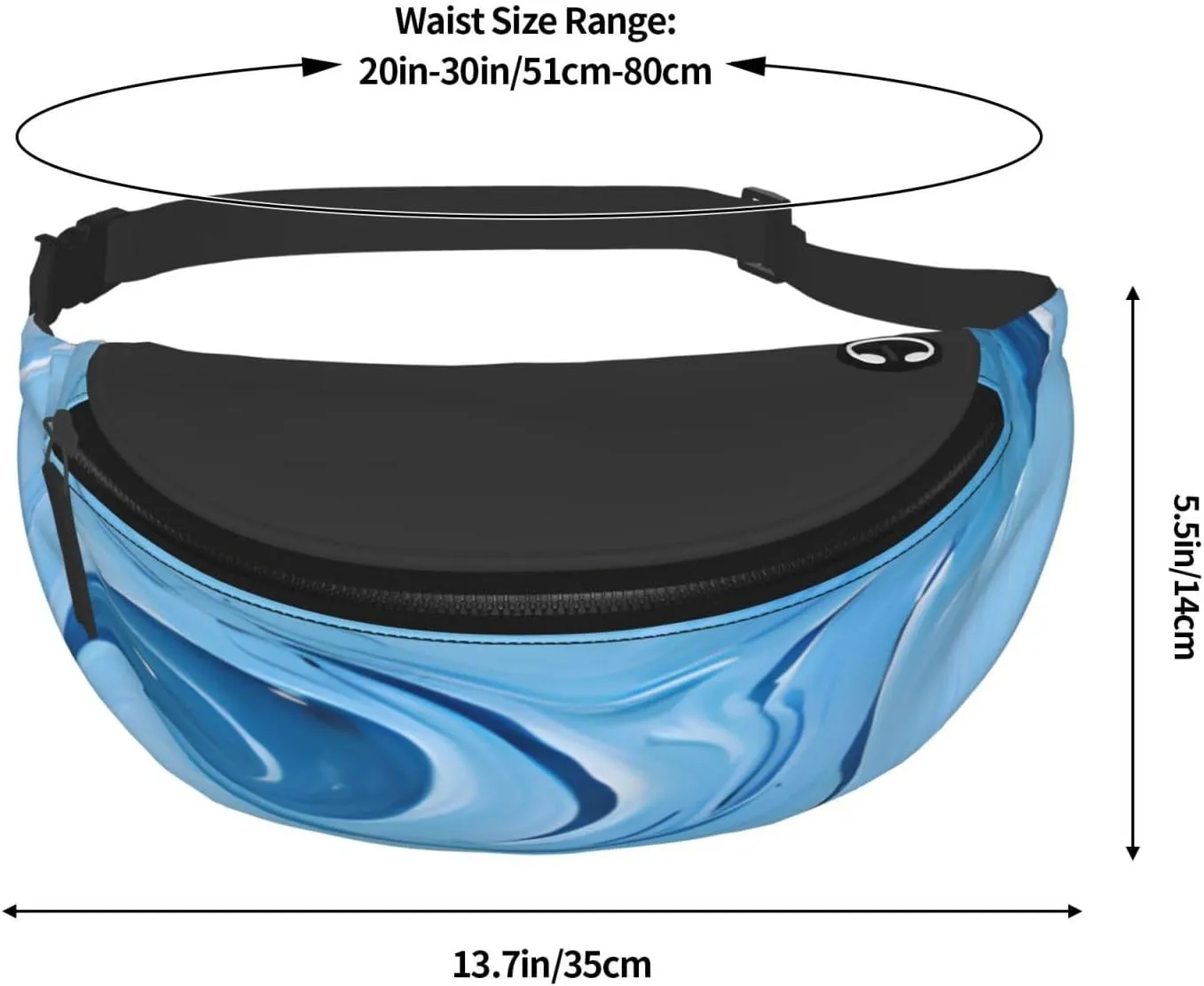 Stylish 3d Blue Art Bumbags Waist Fanny Pack For Women Ladies Men Lightweight Bum Bag With Zip Pockets Adjustable Belt For Dog Walking Running Cycling Hiking Outdoor Sport