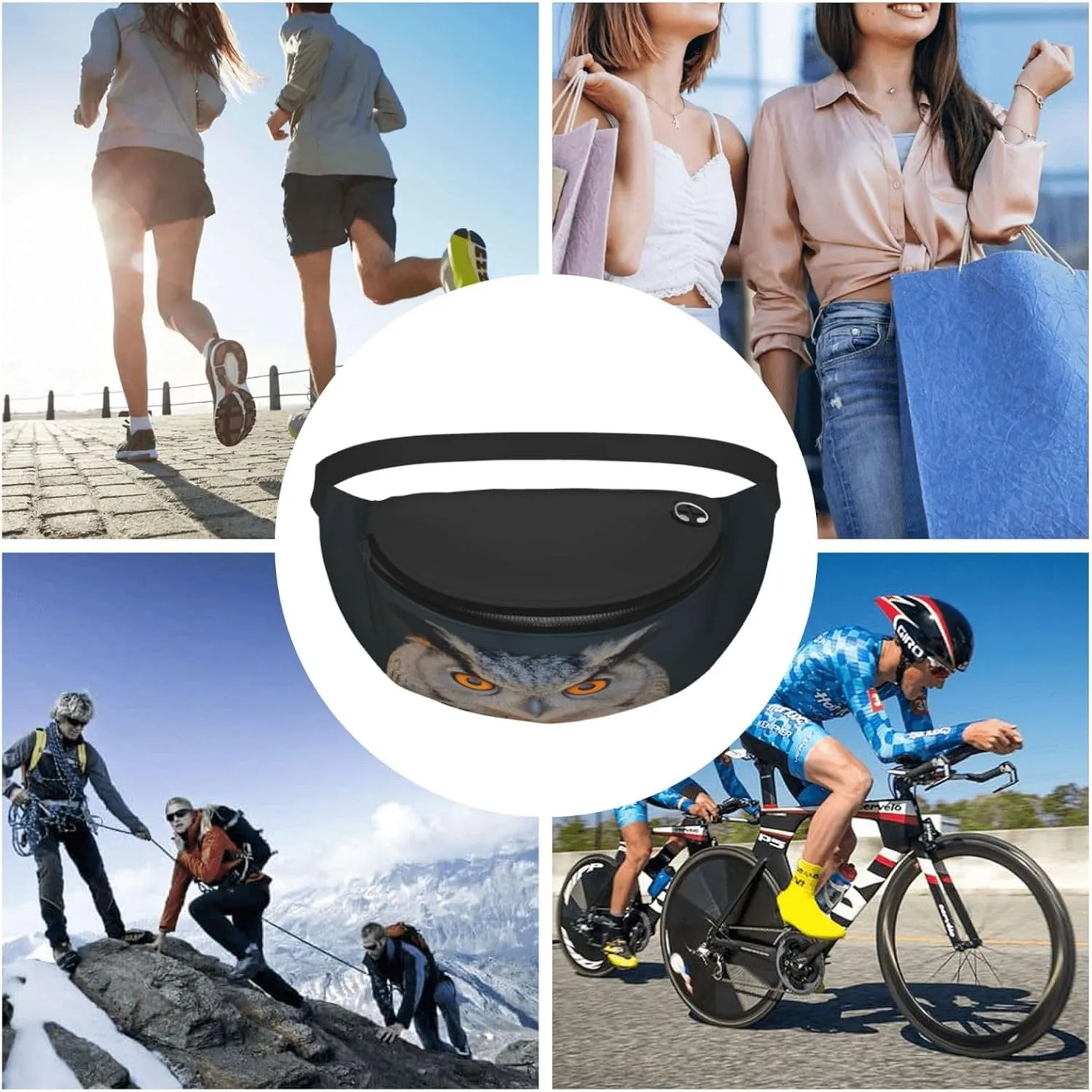 Stylish 3d Blue Owl Bumbags Waist Fanny Pack For Women Ladies Men Lightweight Bum Bag With Zip Pockets Adjustable Belt For Dog Walking Running Cycling Hiking Outdoor Sport