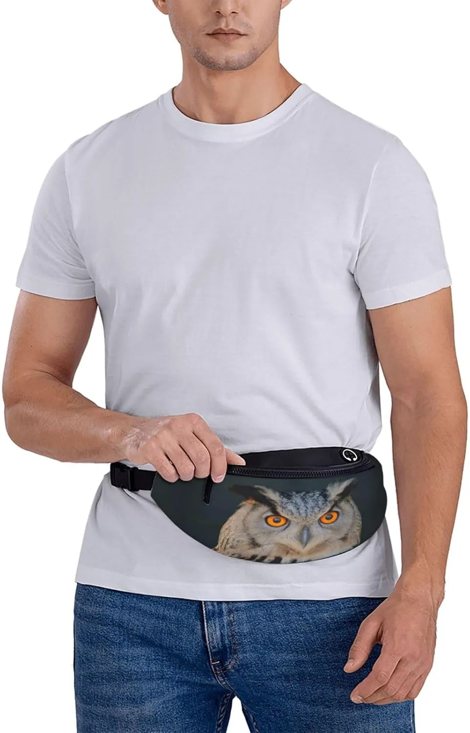 Stylish 3d Blue Owl Bumbags Waist Fanny Pack For Women Ladies Men Lightweight Bum Bag With Zip Pockets Adjustable Belt For Dog Walking Running Cycling Hiking Outdoor Sport