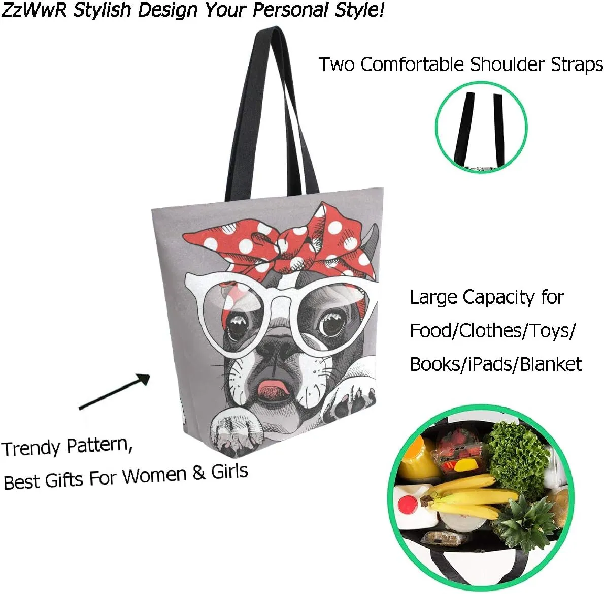 Stylish Print Extra Large Shoulder Tote Bag for Beach Travel Weekender Gym Grocery Shopping…