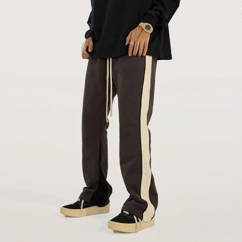 Suede Flare Sweatpants Women Baggy Patchwork Casual 90s Hip Hop Mens Sweat Pants