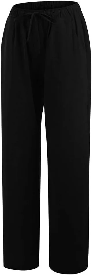 Summer Pants for Women Casual 2024 Summer Drawstring Elastic High Waist Linen Pant Straight Wide Leg Cropped Trousers