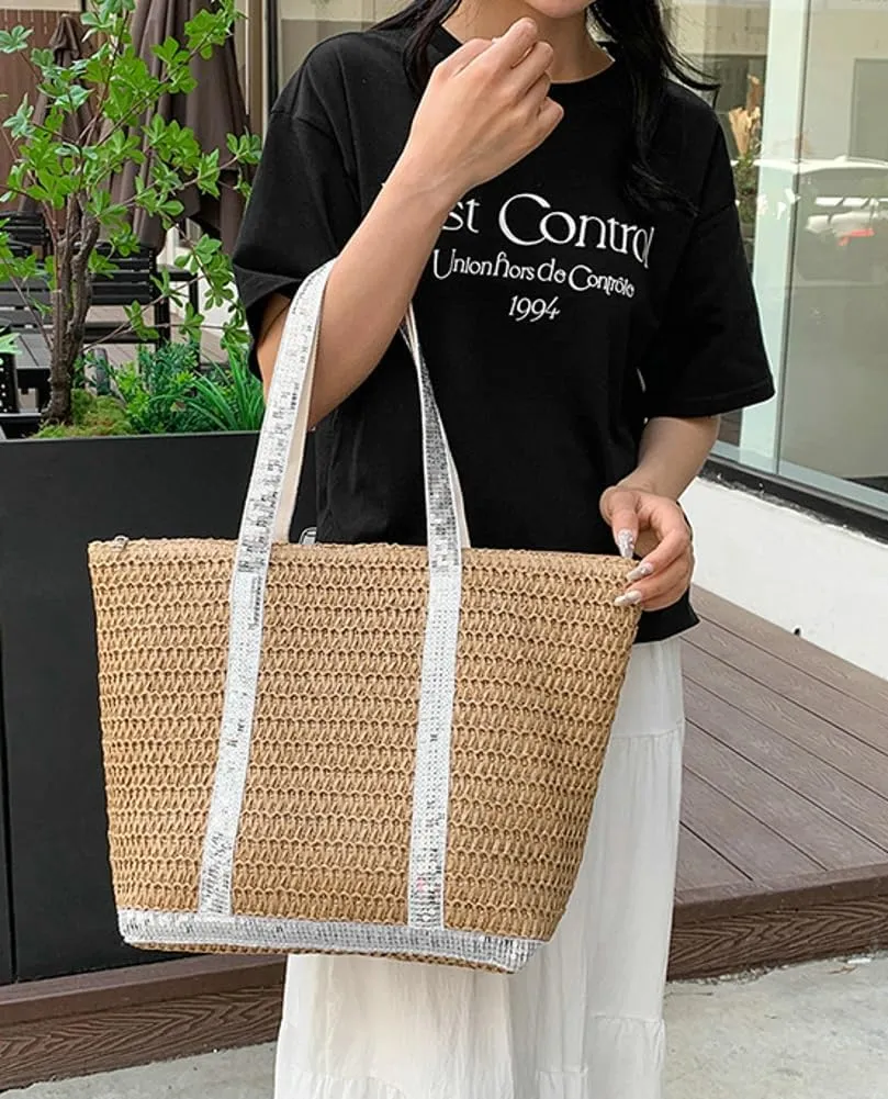 Summer Straw Shoulder Bags for Women Large Capacity Beach Tote Purse Woven Casual Top Handle Handbag Vacation