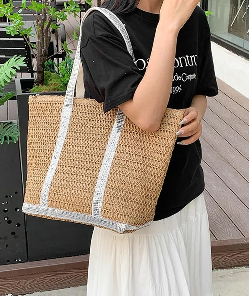 Summer Straw Shoulder Bags for Women Large Capacity Beach Tote Purse Woven Casual Top Handle Handbag Vacation