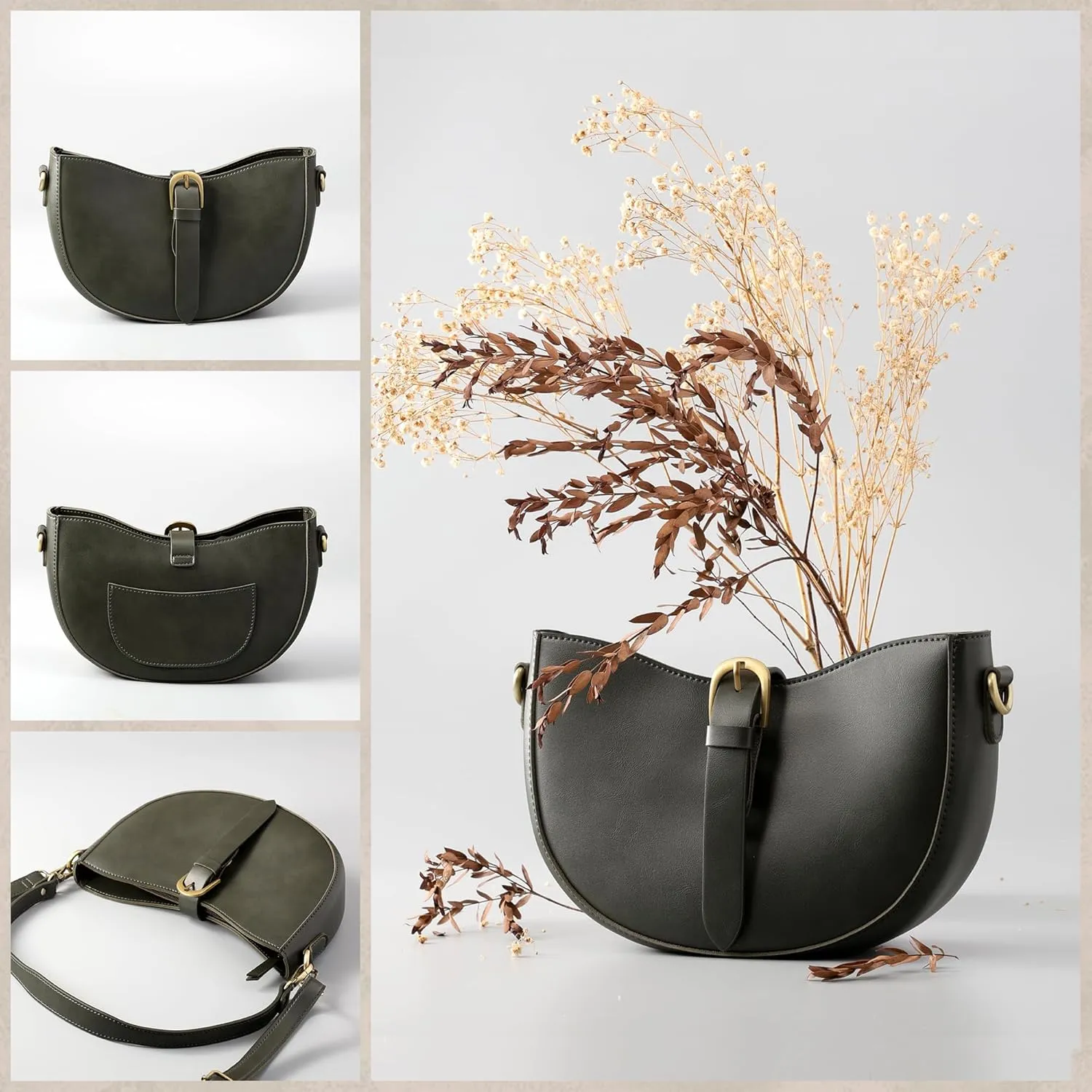 SUNLIGHT LEAVES Vintage Vegan Leather Shoulder Crescent Bag Women Retro Lunar Purse Hobo Satchel Under Arm Purse Lady Handbag