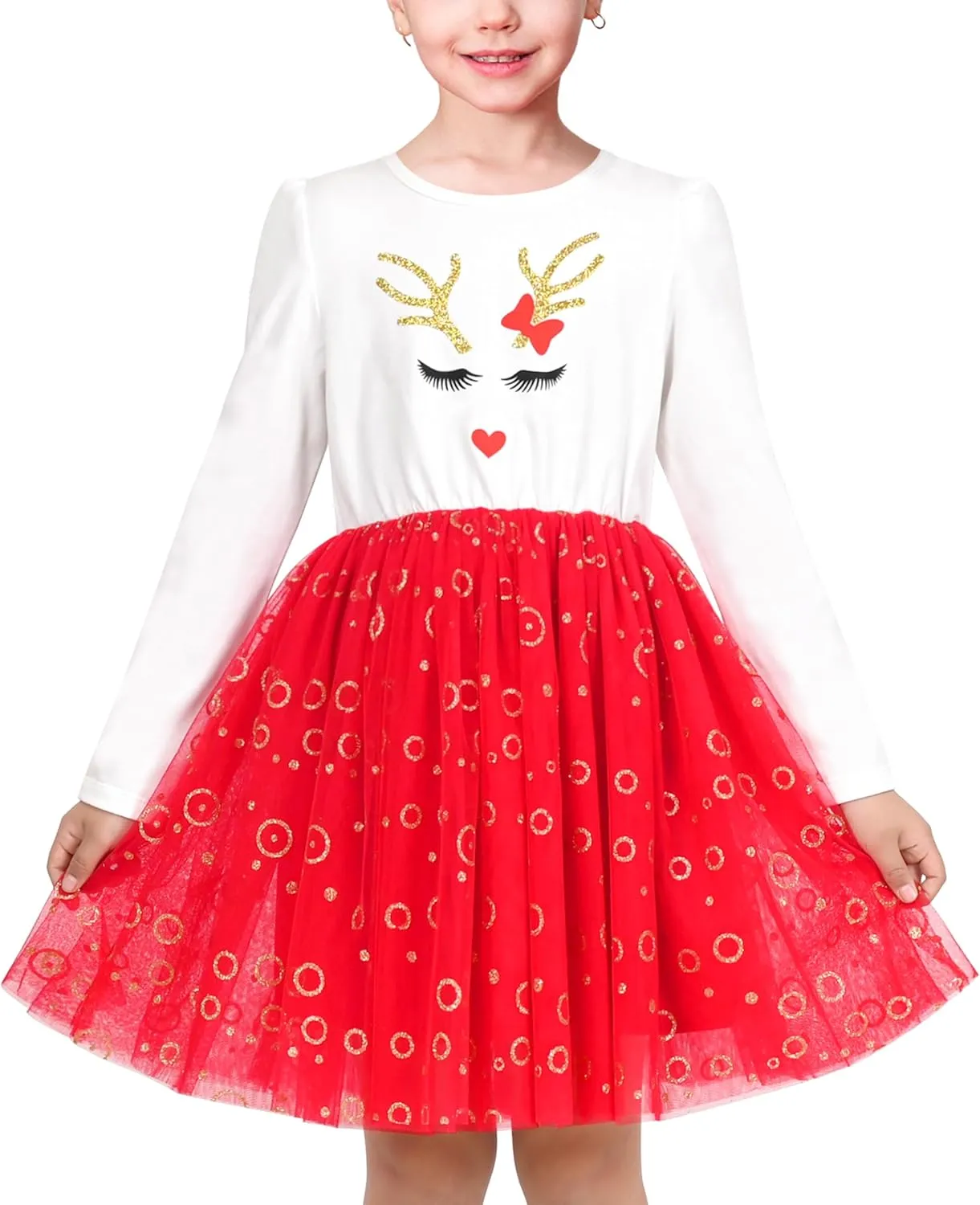 Sunny Fashion Girls Dress Beige Cream Sequin Heart Butterfly Tulle Skirt Long Sleeve