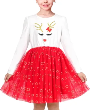 Sunny Fashion Girls Dress Beige Cream Sequin Heart Butterfly Tulle Skirt Long Sleeve