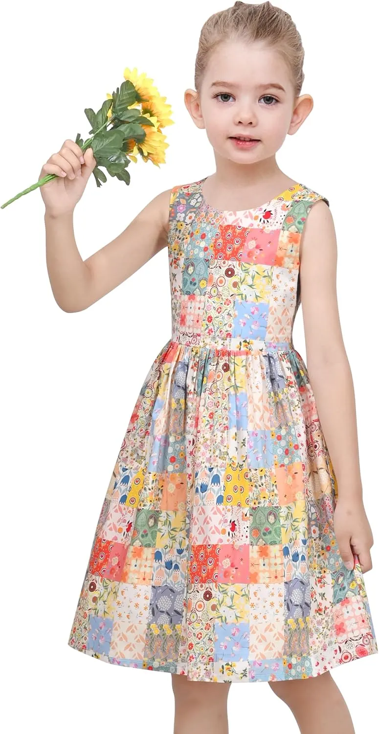 Sunny Fashion Girls Dress Red Polka Dot Pocket Floral Summer Casual Cotton