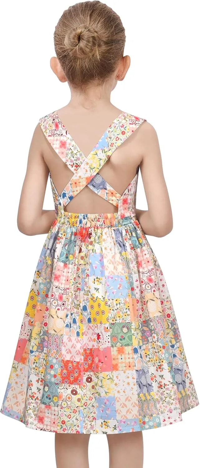 Sunny Fashion Girls Dress Red Polka Dot Pocket Floral Summer Casual Cotton