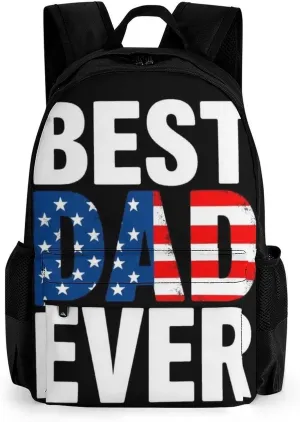 Supdreamc Men Women Lightweight American Flag Best Dad Ever Backpack Large Capacity Bookbag With Smooth Zippers for Gym Business Running
