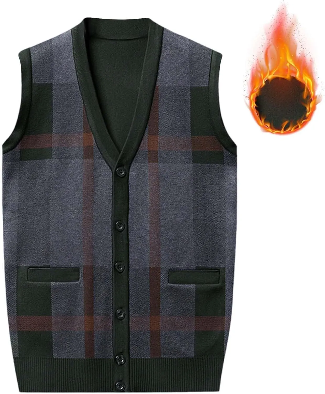 Sweater Vest for Men Sleeveless V Neck Button Down Knitwear Casual Slim Fit Striped Pullover Knit Sweater Fall Vests