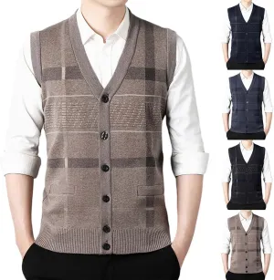 Sweater Vest for Men Sleeveless V Neck Button Down Knitwear Casual Slim Fit Striped Pullover Knit Sweater Fall Vests