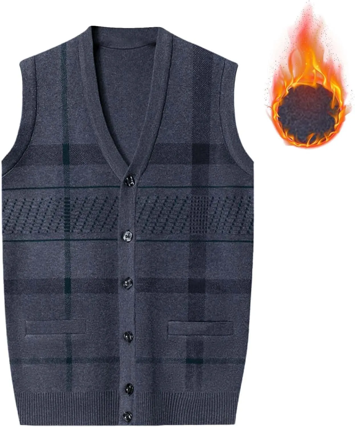 Sweater Vest for Men Sleeveless V Neck Button Down Knitwear Casual Slim Fit Striped Pullover Knit Sweater Fall Vests