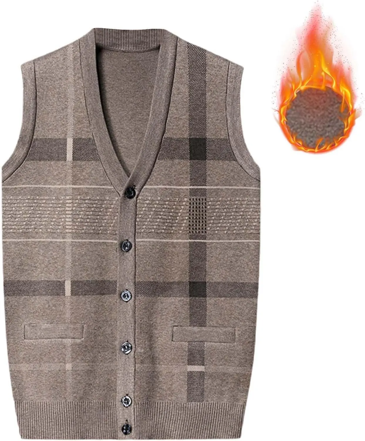 Sweater Vest for Men Sleeveless V Neck Button Down Knitwear Casual Slim Fit Striped Pullover Knit Sweater Fall Vests