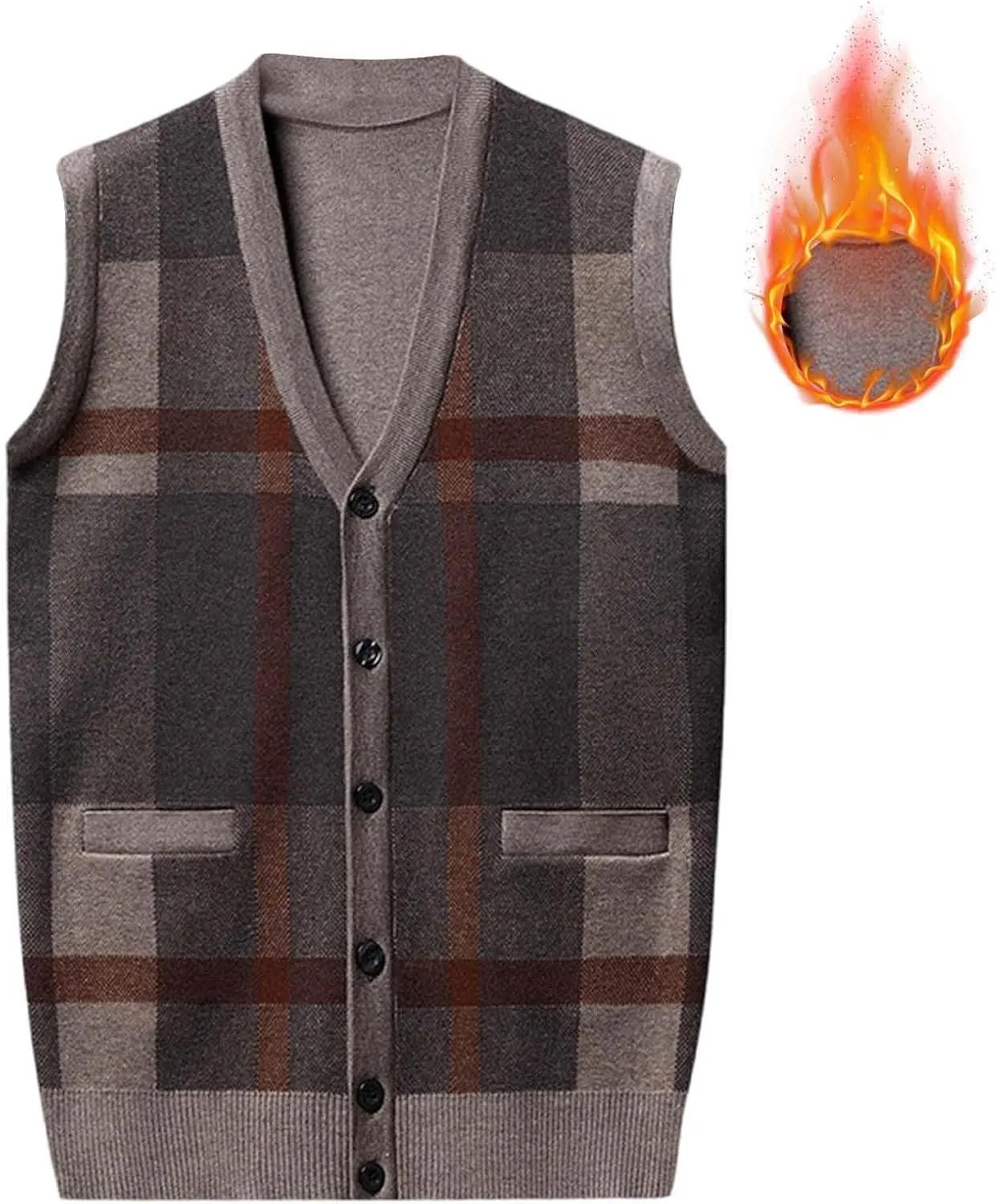 Sweater Vest for Men Sleeveless V Neck Button Down Knitwear Casual Slim Fit Striped Pullover Knit Sweater Fall Vests