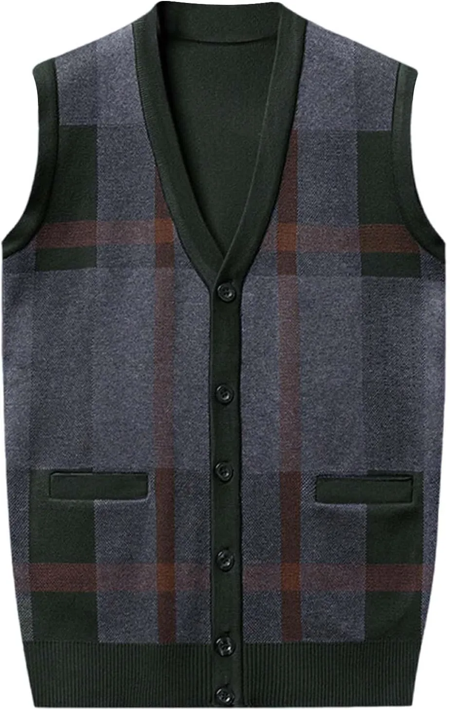 Sweater Vest for Men Sleeveless V Neck Button Down Knitwear Casual Slim Fit Striped Pullover Knit Sweater Fall Vests