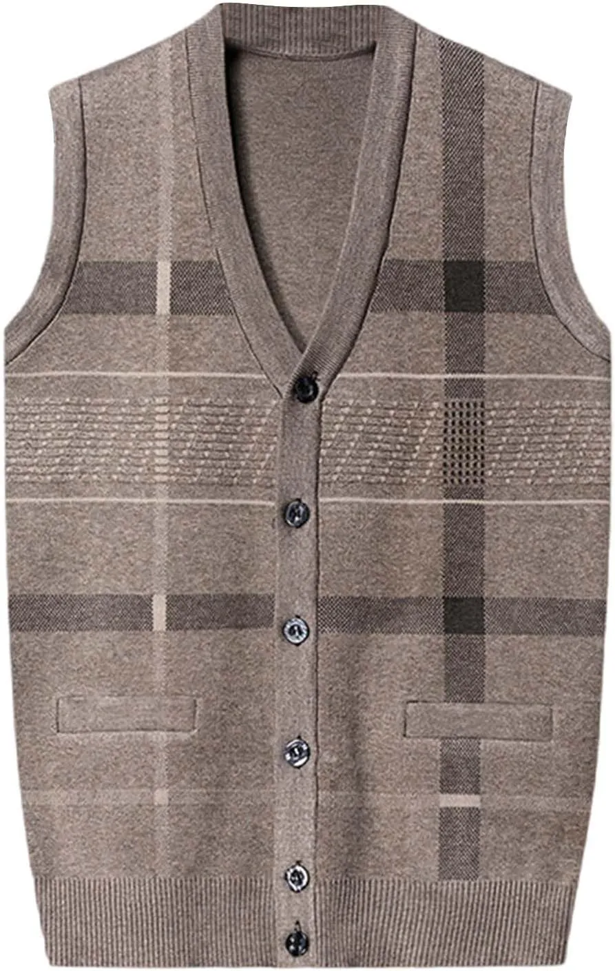 Sweater Vest for Men Sleeveless V Neck Button Down Knitwear Casual Slim Fit Striped Pullover Knit Sweater Fall Vests
