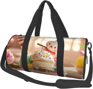 Sweet Ice Cream Print Round Large Capacity Travel Luggage Bags,Men's and Women's Hand-Held Travel Clothing Bags