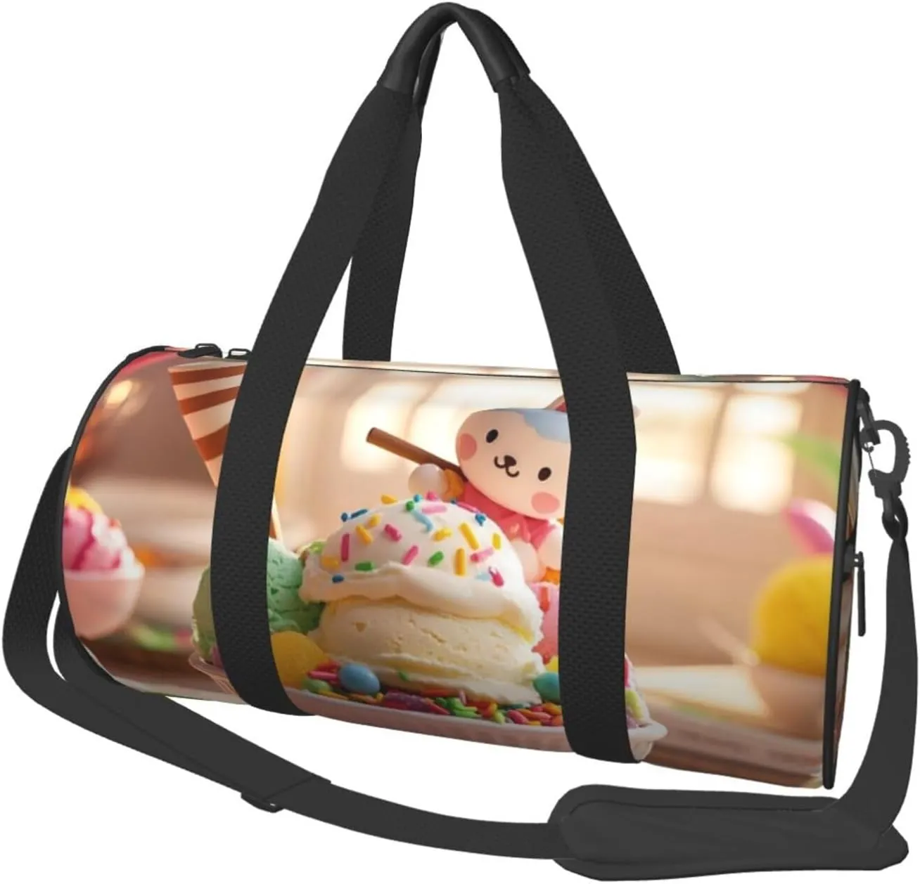 Sweet Ice Cream Print Round Large Capacity Travel Luggage Bags,Men's and Women's Hand-Held Travel Clothing Bags