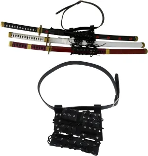 Sword Bag Adjustable Carry Case with 3 Sword Holder, Katana Frog Strap Belt Ring Leather Holster for Cosplay Anime Costume