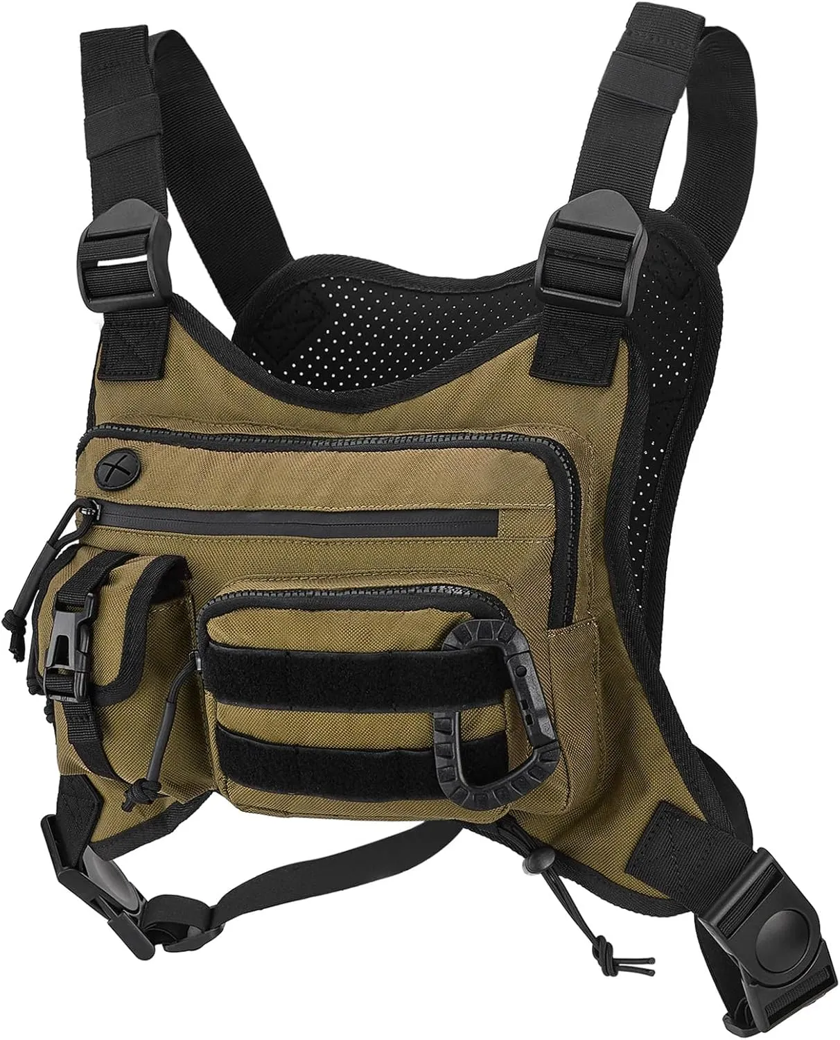 Tactical Chest Bag for Men, Running Vest Lightweight Adjustable EDC Sport Front Chest Pack Extra Storage Pouch for Workouts Cycling Hiking Outdoor, Khaki