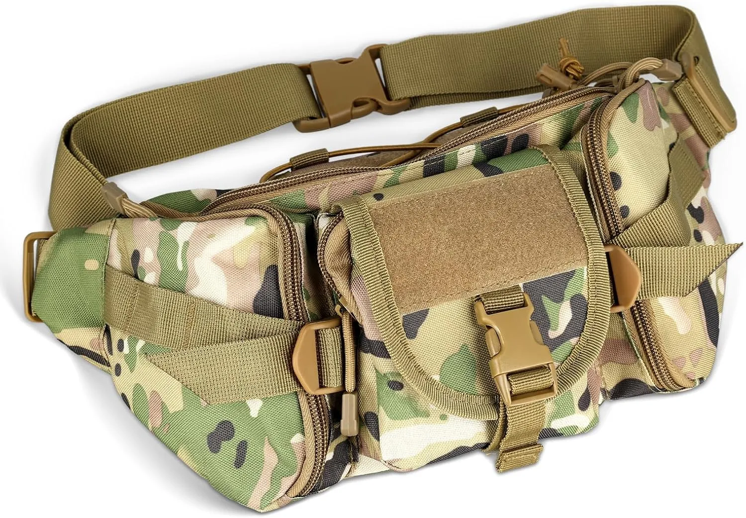 Tactical Fanny Pack, Military Waist Pack Multiple Pockets and Compartments Camo Fanny Pack Travel Fanny Bag for Fishing Hunting Cycling Mountain Climbing