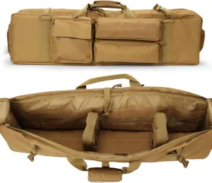 Tactical Long Double Rifle Backpack Gun Bag, 39inch 100cm Tactical Hunting Rifle Gun Bag Heavy Duty Carry,Soft Rifle Case for Hunting, Shooting Range(Sand color)