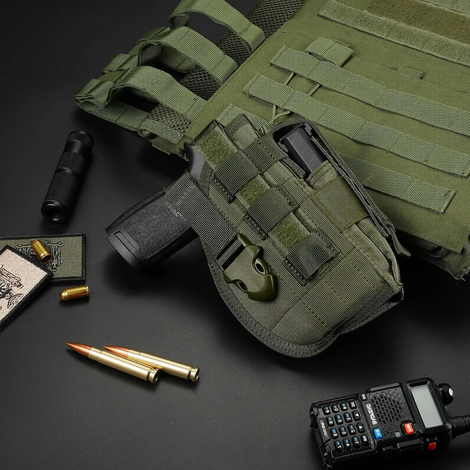 Tactical Molle Belt Gun Holster, Universal Adjustable Pistol Holsters with Mag Pouch Fits S&W M&P Shield M1911 Glock 17 26 42