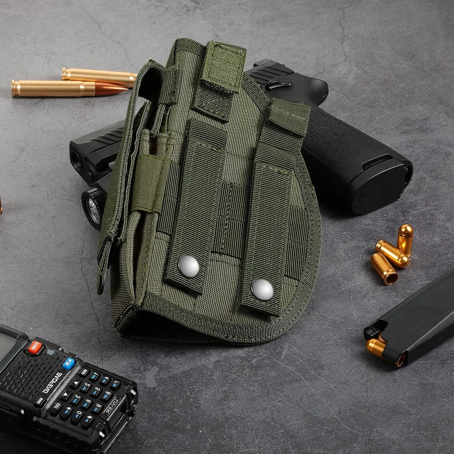 Tactical Molle Belt Gun Holster, Universal Adjustable Pistol Holsters with Mag Pouch Fits S&W M&P Shield M1911 Glock 17 26 42