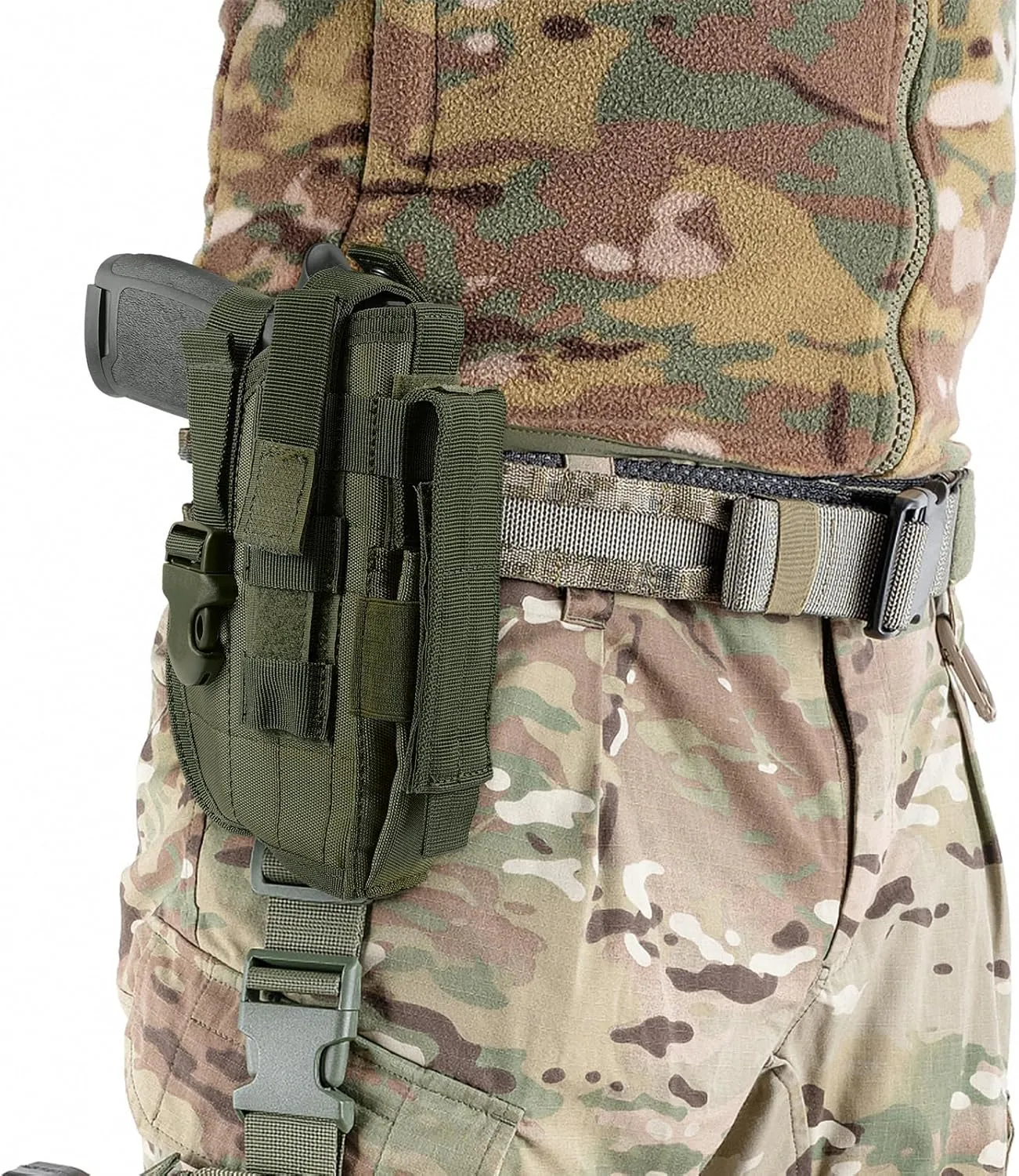 Tactical Molle Belt Gun Holster, Universal Adjustable Pistol Holsters with Mag Pouch Fits S&W M&P Shield M1911 Glock 17 26 42