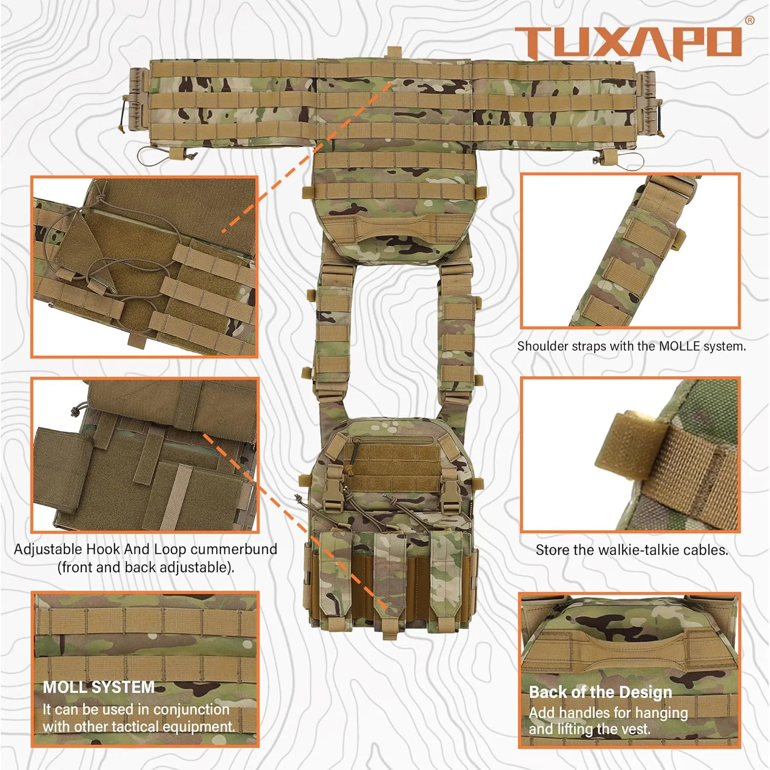Tactical Molle Vests with Triple mag Pouch and Side Cummerbund Pouches, Quick Release Vests for Men