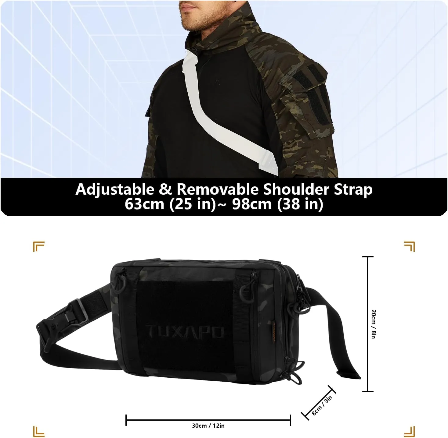 Tactical Shoulder Bag - Small Military Tactical Sling Backpack, Nylon EDC Bag for Hiking, Travel, & Everyday Use (Black camouflage