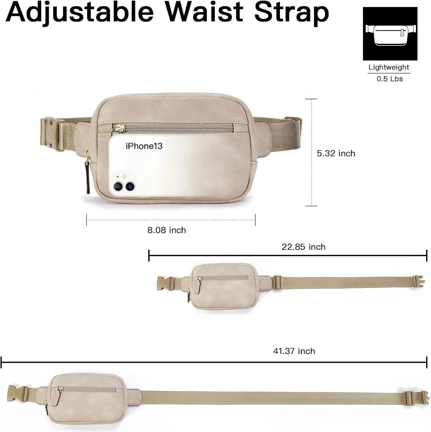 Telena Belt Bag for Women PU Leather Fanny Pack Crossbody Waist Bags with Adjustable Strap Cloud Grey