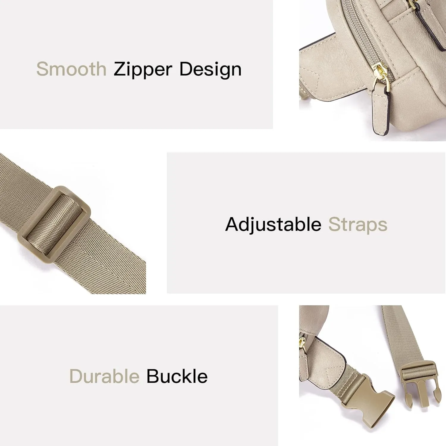 Telena Belt Bag for Women PU Leather Fanny Pack Crossbody Waist Bags with Adjustable Strap Cloud Grey