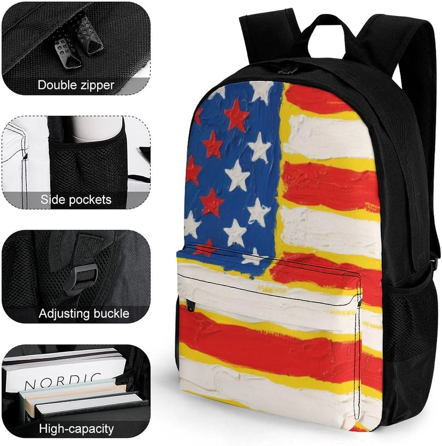 Thin Red Line American Flag Art Rucksacks Polyester Anti-Theft Multipurpose Carry On Bag Large Capacity Gym Outdoor Hiking Backpack With Smooth Zippers