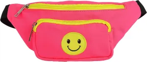 Three Pockets Smile Neon Pink 80s Fanny Pack for Women Men Travel Festival Theme Party Vintage Rave Accessories Plus Size Waist Bag