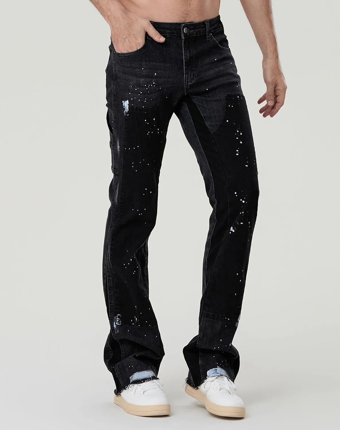 Tkuycn Men's Y2k Jeans Bootcut Stretch Baggy Wide Leg Flared Denim Pants Patchwork Hip Hop Jeans Streetwear