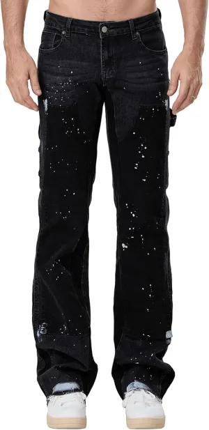 Tkuycn Men's Y2k Jeans Bootcut Stretch Baggy Wide Leg Flared Denim Pants Patchwork Hip Hop Jeans Streetwear