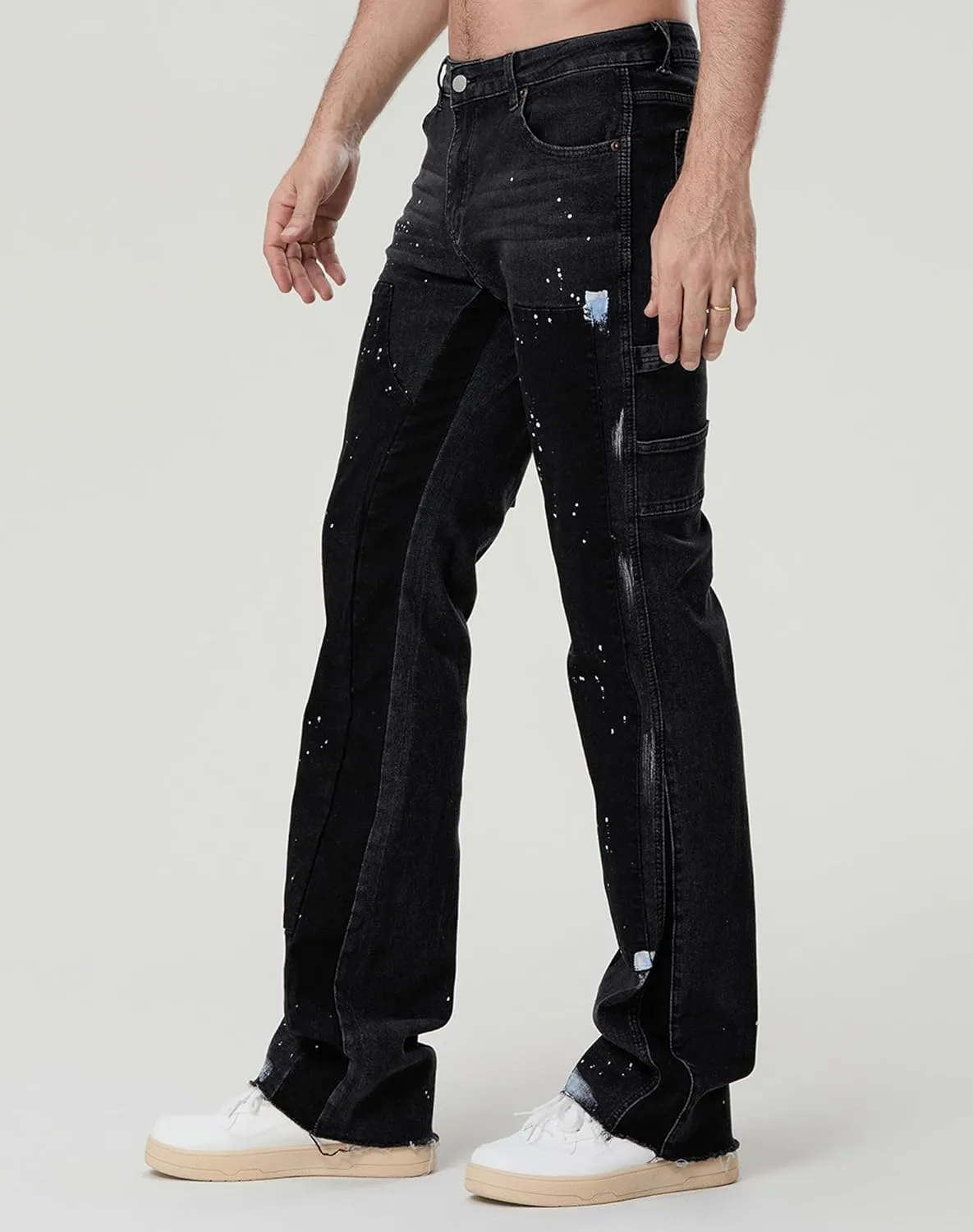 Tkuycn Men's Y2k Jeans Bootcut Stretch Baggy Wide Leg Flared Denim Pants Patchwork Hip Hop Jeans Streetwear