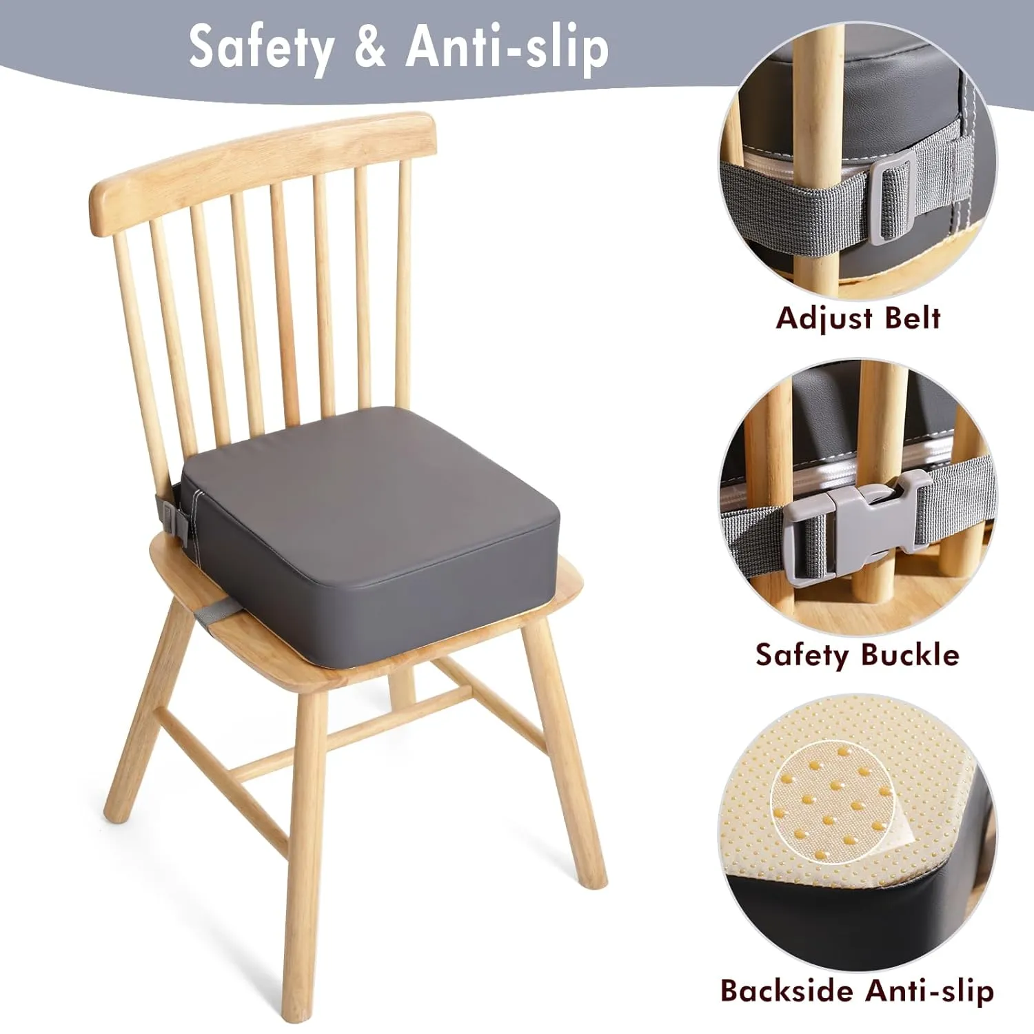 Toddler Booster Seat for Kitchen Chair, Non-Slip Kids Dining Table Booster Seat with Adjustable Safer Straps, Portable Baby Eating Travel Camping Increasing Cushion