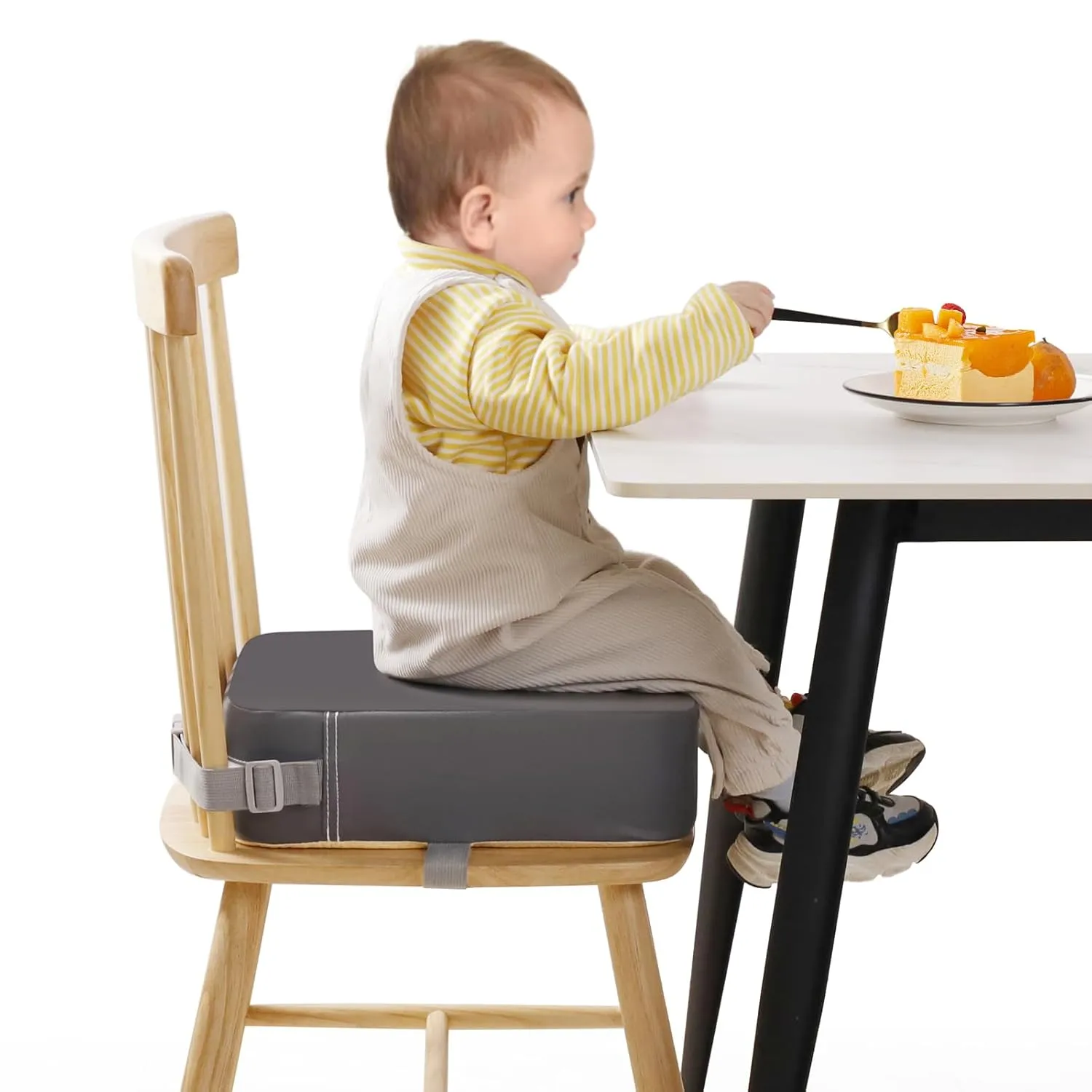 Toddler Booster Seat for Kitchen Chair, Non-Slip Kids Dining Table Booster Seat with Adjustable Safer Straps, Portable Baby Eating Travel Camping Increasing Cushion