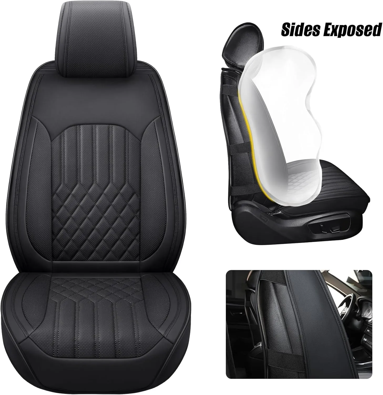 Tomatoman Artificial Leather Car Seat Covers Compatible with Lexus CT 200h Waterproof Anti-Dust Easy to Clean with Airbag Safe Design(2PCS Front/Black)
