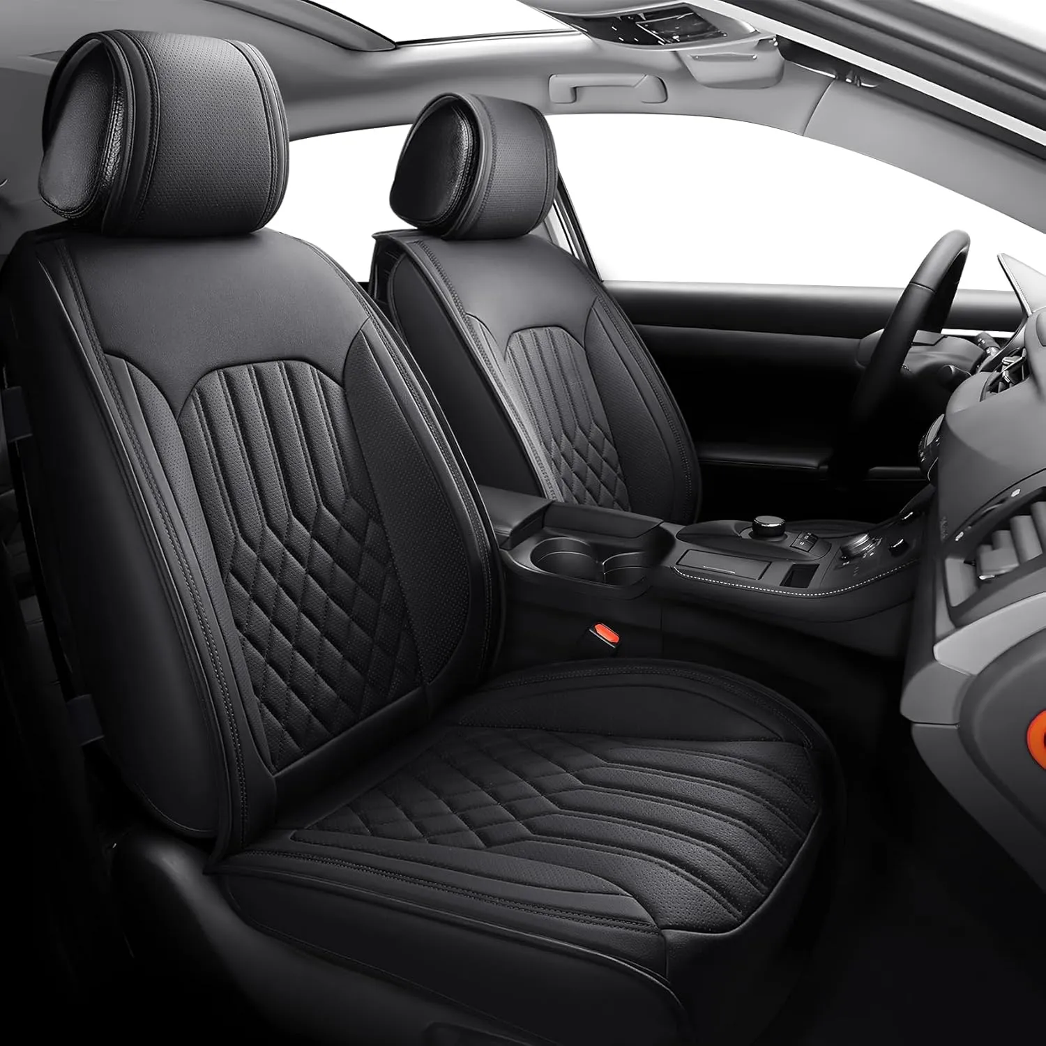 Tomatoman Artificial Leather Car Seat Covers Compatible with Lexus CT 200h Waterproof Anti-Dust Easy to Clean with Airbag Safe Design(2PCS Front/Black)